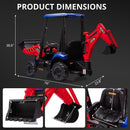 4-in-1 12V Electric Excavator Ride-On for Kids with Trailer and Front Loader