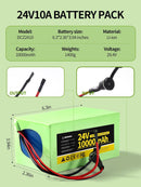 24V 10Ah Lithium Ion Battery for Ride-On Toys with 29.4V 1A Charger, Single Pack | 10000M