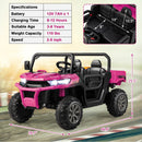 Pink 12V Ride-On UTV Dump Truck with Electric Dump Bed, Remote Control, and Shovel for Two Kids