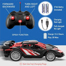 1/18 RC Car for Kids with Rechargeable Battery, LED Lights & Spray - Remote