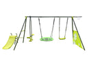 Six-Function Green and Blue Metal and Plastic Swingset with Net Swing