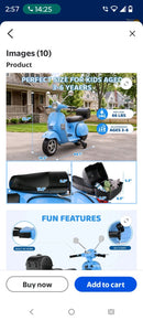 Wisairt 12V Blue Vespa-Inspired Ride-On Scooter for Kids