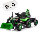 24V Green Remote Control Kids Excavator Tractor with Dump Truck and Bulldozer Attachments