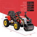 12V Electric Ride-On Road Roller Tractor with Remote Control, LED Lights, and Music in Red