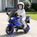 6V Blue Kids Ride-On Motorcycle with Training Wheels, Horn, and Headlight