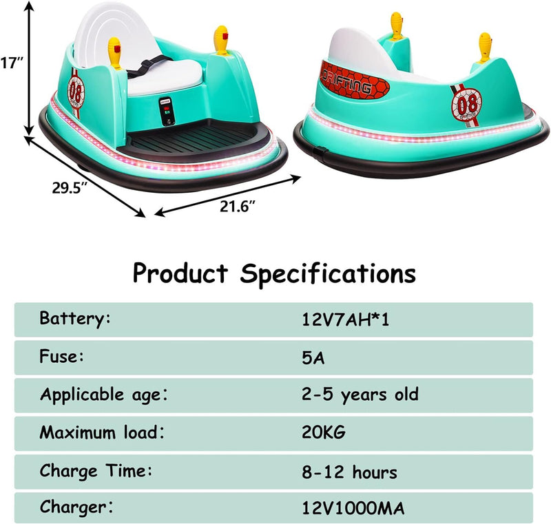 12V Kids Ride-On Bumper Car with Remote Control, 360° Spin, and Flashing Lights for Toddlers