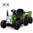 12V Children’s Ride-On Tractor with Trailer, Ground Loader, Remote Control & Lights - Dark Green