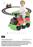 6V Battery-Powered Kids Ride-On Train Set with Track & 6 Wheels in Green