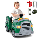12V Green Fire Truck Ride-On Toy Car for Toddlers with Shovel and Wrench