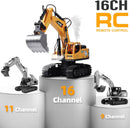 16 Channel RC Excavator Toys for Boys - Remote Control Construction Excavator