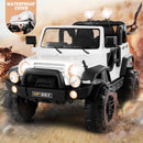 White 12V Kids Ride-On Truck with 3 Speeds, Remote Control, MP3, LED Lights, USB, and Cover