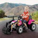 Pink 12V Electric Ride-On Road Roller Tractor with Remote, Music, and LED Lights
