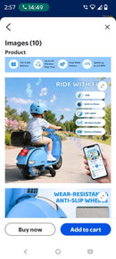 Wisairt 12V Blue Vespa-Inspired Ride-On Scooter for Kids
