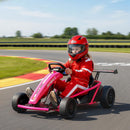 Children's Pink Electric Drift Kart with Dual Motors and Soft Start, 24V 7AH, 8.1 MPH