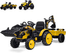 24V Kids 3-in-1 Ride-On Tractor, Excavator, and Bulldozer with Remote Control and Trailer