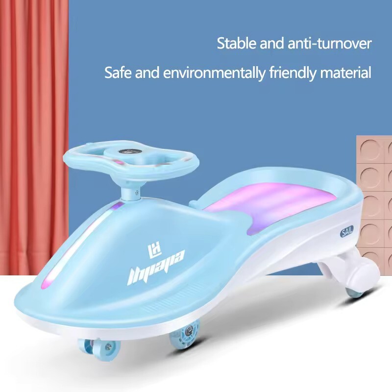 Wiggle Car Ride-On Toy with Flashing Seat and Music for Toddlers and Kids Blue Light
