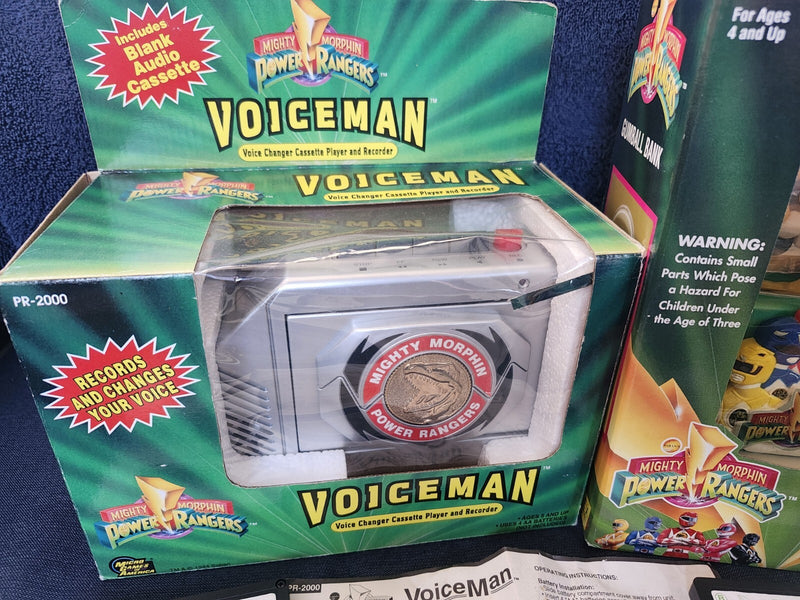 Working Mighty Morphin Power Rangers Voiceman Cassette and New Gumball Bank Toy