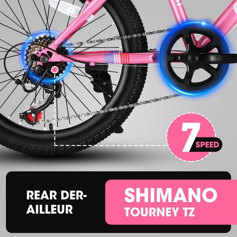 20 Inch Kids' Mountain Bike for Boys and Girls Ages 7-12 with 7-Speed Gear Magic Cars 3