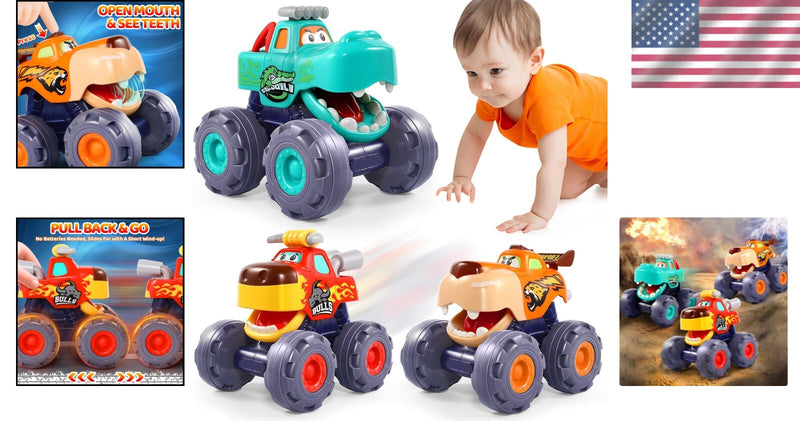 Pull-Back Monster Trucks for Toddlers (Ages 1-3) – Durable Educational Toy Magic Cars 1