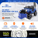 Snow Joe 24-Volt Ride-On Car with Snow Plow and Scoop, Parental Remote Control, Blue Magic Cars 1