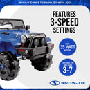 Snow Joe 24-Volt Ride-On Car with Snow Plow and Scoop, Parental Remote Control, Blue Magic Cars 2