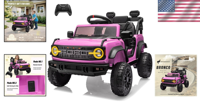 12V Electric Ford Bronco Ride-On Car with Remote Control and Safety Seat Belt for Ages 3-8 Magic Cars 1