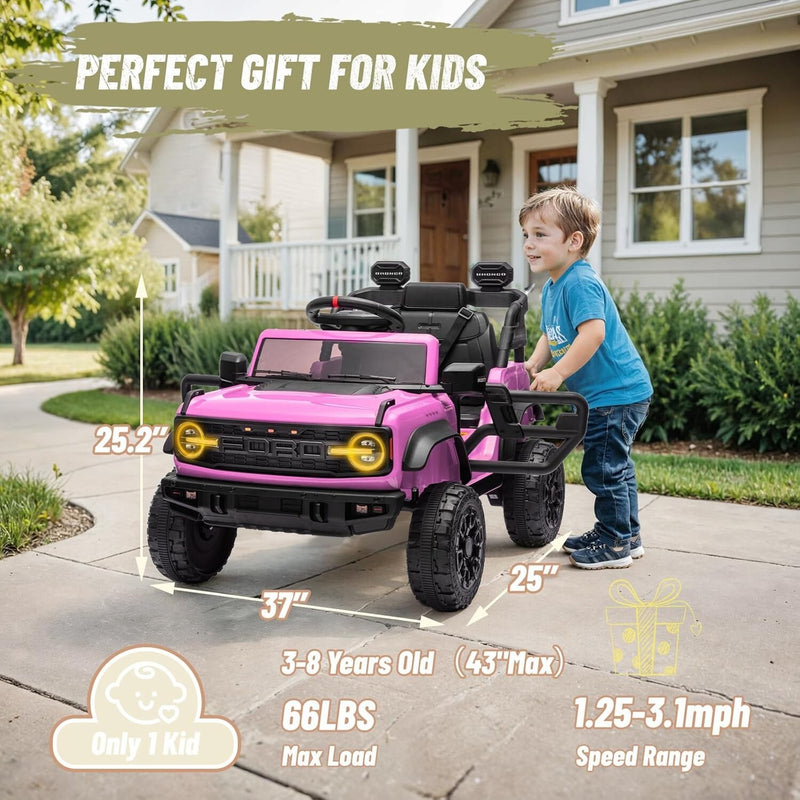 12V Electric Ford Bronco Ride-On Car with Remote Control and Safety Seat Belt for Ages 3-8 Magic Cars 4