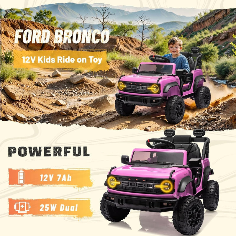 12V Electric Ford Bronco Ride-On Car with Remote Control and Safety Seat Belt for Ages 3-8 Magic Cars 6