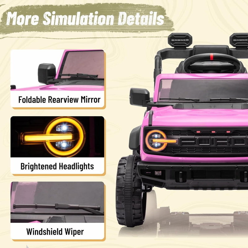 12V Electric Ford Bronco Ride-On Car with Remote Control and Safety Seat Belt for Ages 3-8 Magic Cars 8