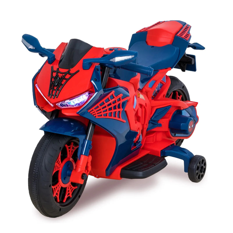 Spider-Man 6V Kids Ride-On Motorcycle with Lights, Sounds, and Training Wheels Magic Cars 1
