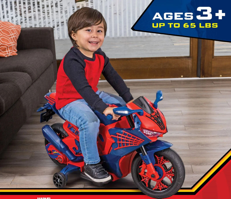 Spider-Man 6V Kids Ride-On Motorcycle with Lights, Sounds, and Training Wheels Magic Cars Variant 0