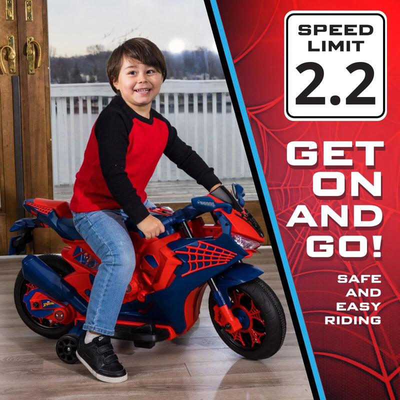 Spider-Man 6V Rechargeable Ride-On Motorcycle Toy for Kids Ages 3 and Up Magic Cars 3