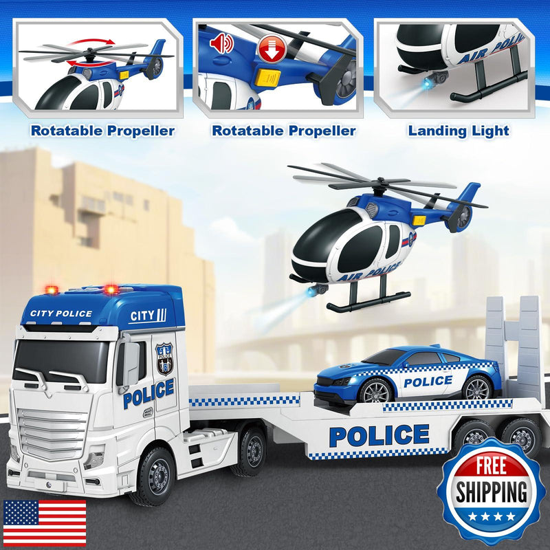 25-Inch Large Police Truck Toy with Racing Car for Toddler Boys Magic Cars 2