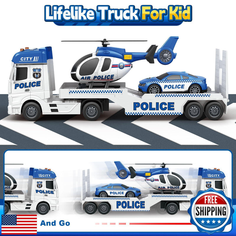 25-Inch Large Police Truck Toy with Racing Car for Toddler Boys Magic Cars 4