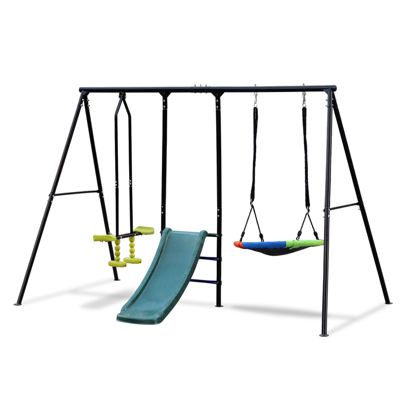 550LB Capacity Outdoor Backyard Swing Set with Slide for Kids Magic Cars 1