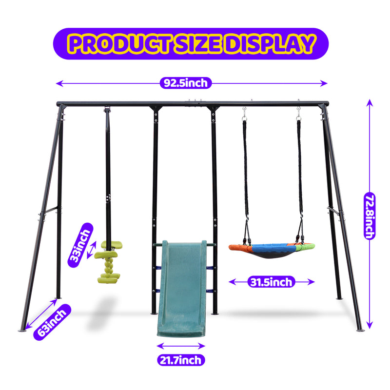 550LB Capacity Outdoor Backyard Swing Set with Slide for Kids Magic Cars 7