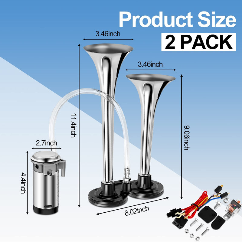 2-Pack 12V 150dB Loud Air Horn Kit for Trucks, Boats, and Cars with Air Compressor Magic Cars 1