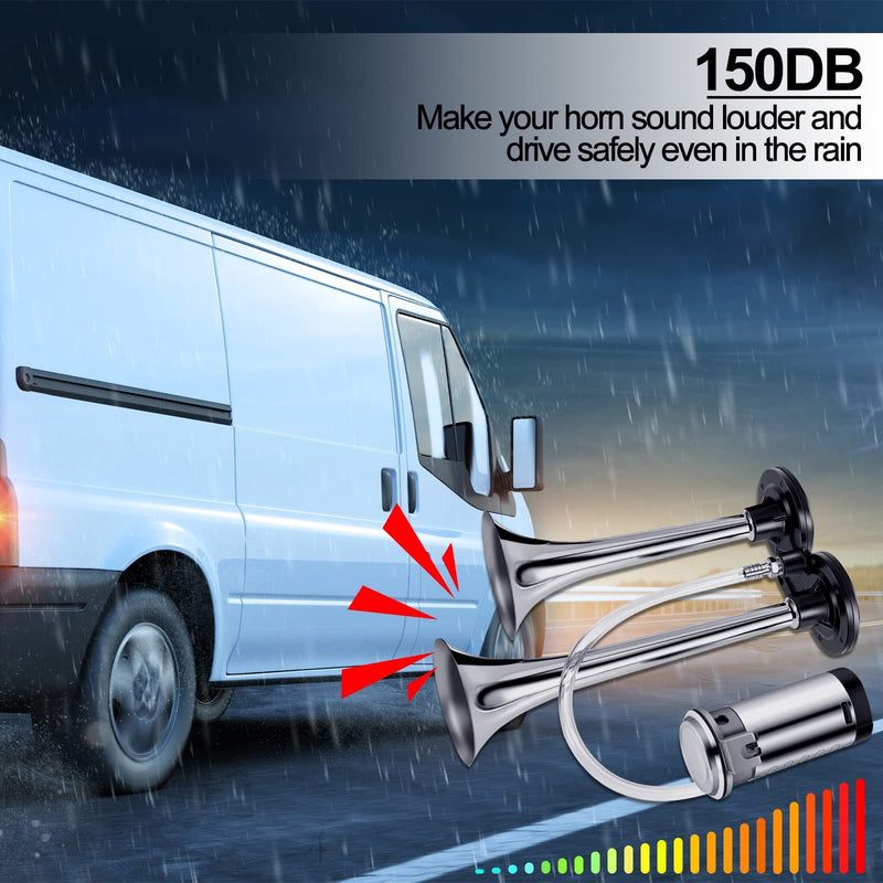 2-Pack 12V 150dB Loud Air Horn Kit for Trucks, Boats, and Cars with Air Compressor Magic Cars 6