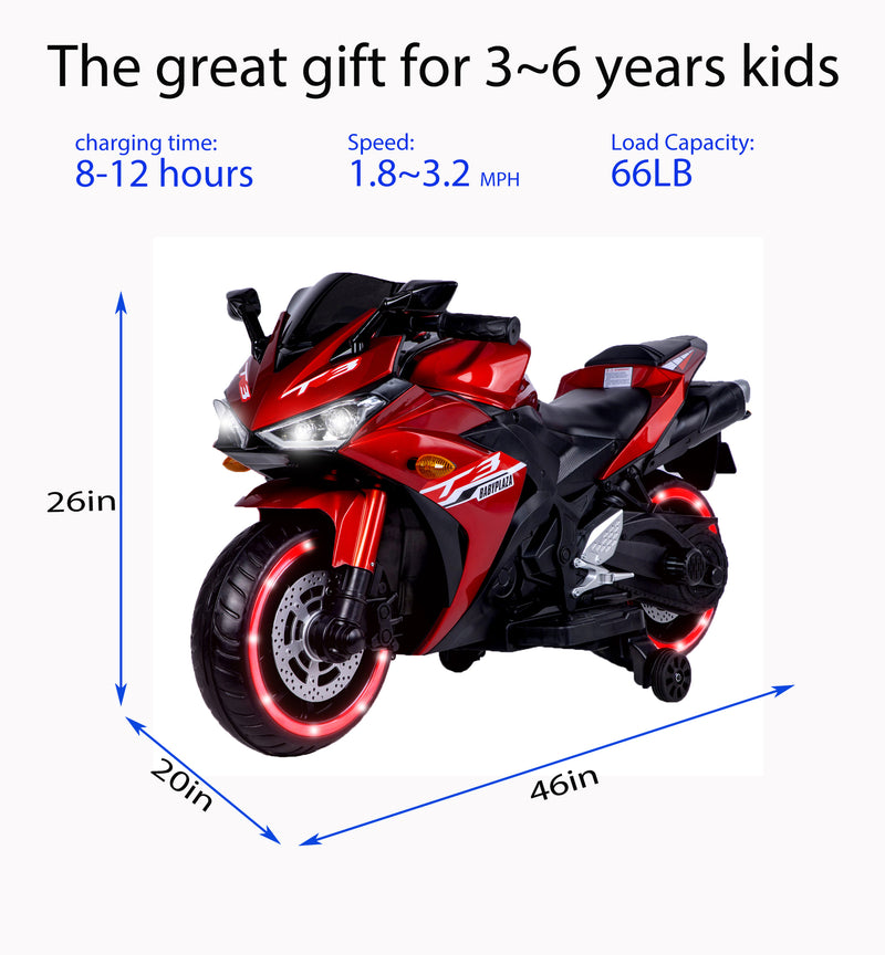 12V Kids Ride-On Motorcycle Toy with Training Wheels and Hand Control Magic Cars 2