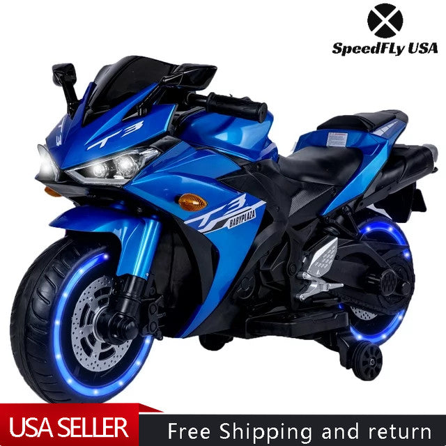 12V Kids Ride-On Motorcycle with Hand Racing and Foot Brake, Light-Up Wheels Magic Cars 0