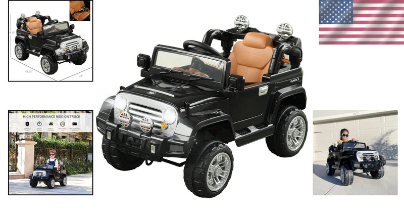 12V Kids Ride-On Truck with Remote Control and MP3 Connectivity in Black Magic Cars 1
