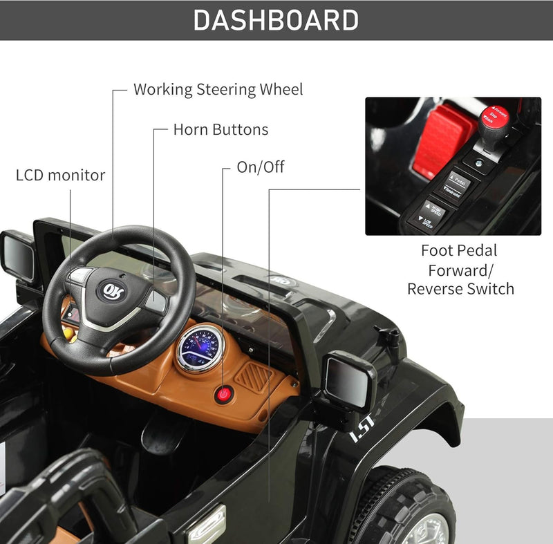 12V Kids Ride-On Truck with Remote Control and MP3 Connectivity in Black Magic Cars 8