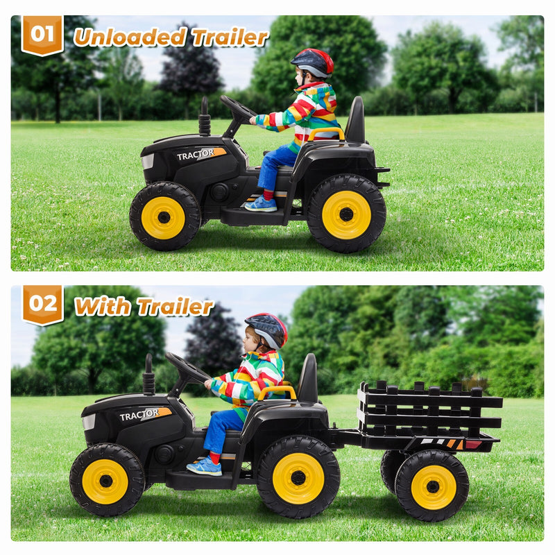 12V Battery-Powered Ride-On Tractor Toy with Trailer and 35W Dual Motor Magic Cars 1