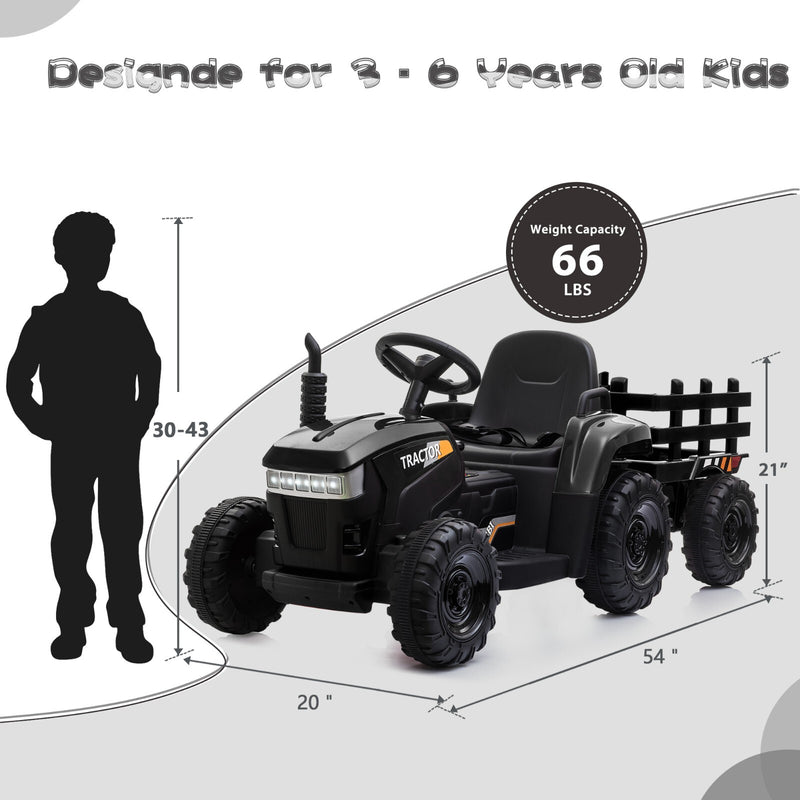 12V Battery-Powered Ride-On Tractor Toy with Trailer and 35W Dual Motor Magic Cars 4