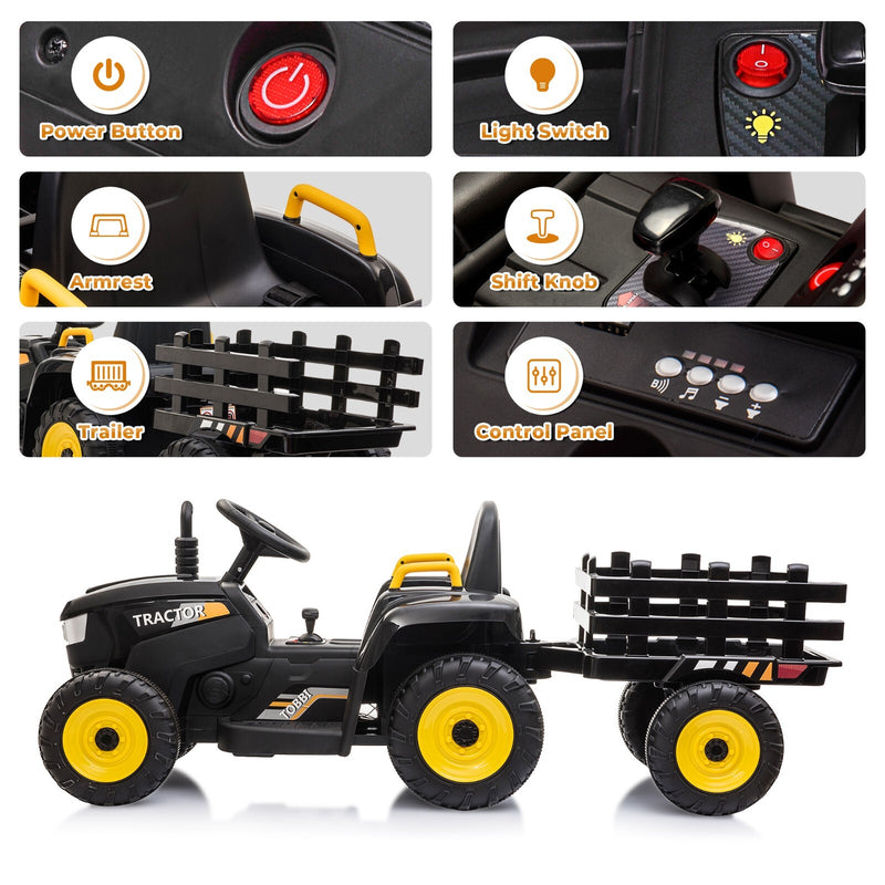 12V Battery-Powered Ride-On Tractor Toy with Trailer and 35W Dual Motor Magic Cars 6