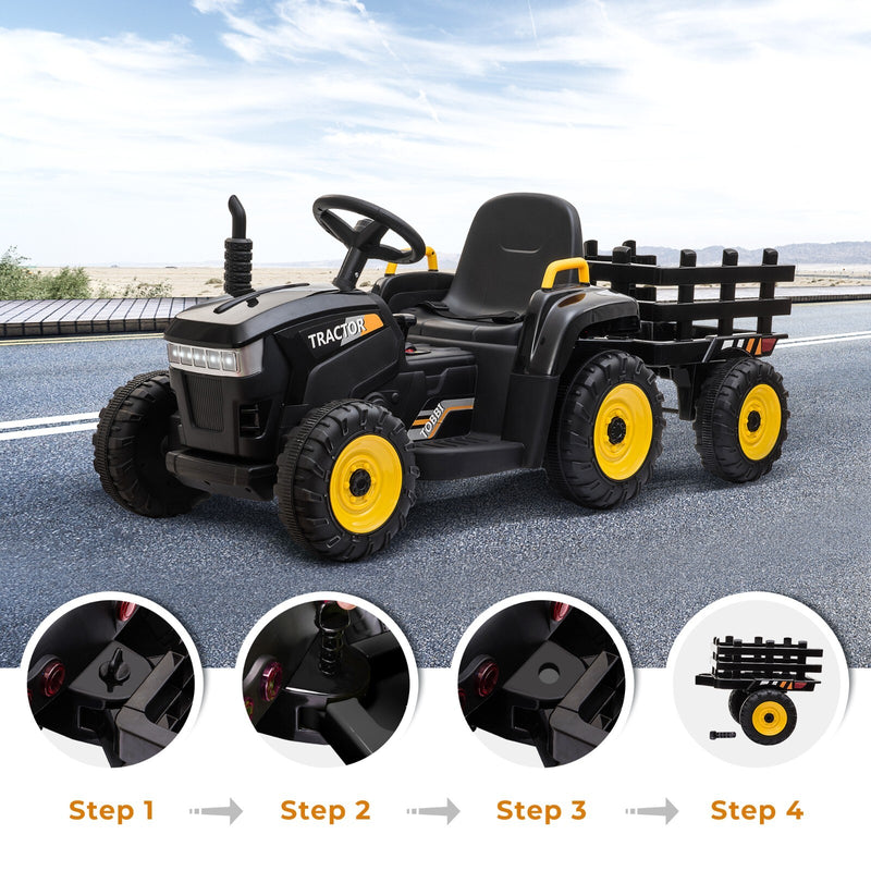 12V Battery-Powered Ride-On Tractor Toy with Trailer and 35W Dual Motor Magic Cars 7