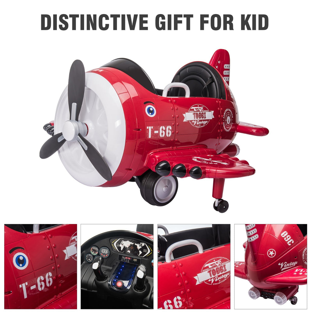12V Electric Kids Ride-On Airplane Car with Joystick Control for Ages 3-6 2 Year Warranty