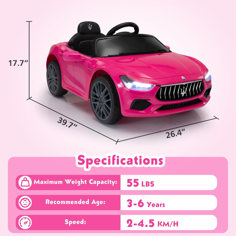 12V Electric Ride-On Car for Kids Licensed Maserati Ghibli with Remote Control Magic Cars 12