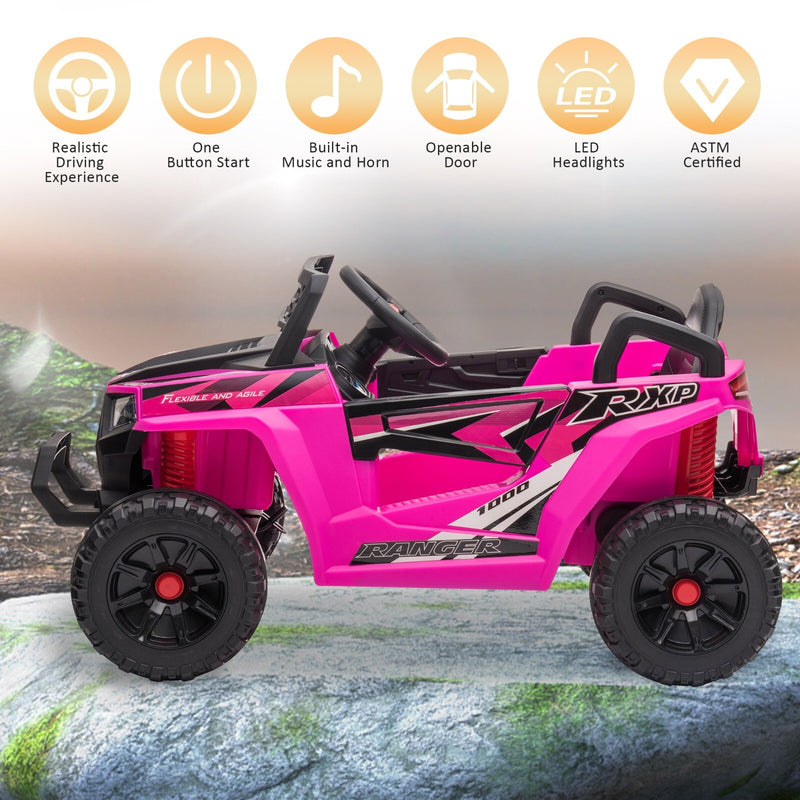 12V Kids Electric 2WD Off-Road UTV Ride-On Truck with Music in Rose Red Magic Cars 8