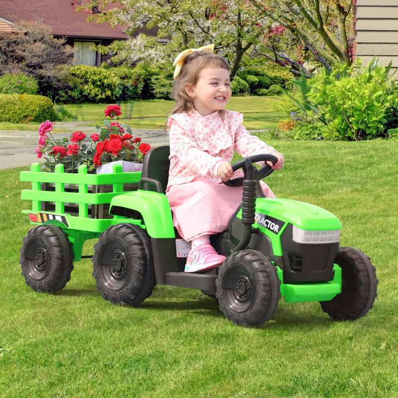 12V Battery-Powered Kids Electric Ride-On Tractor with Trailer Vehicle Magic Cars 0
